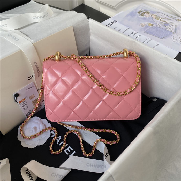 Chanel MINI FLAP BAG Calfskin & Gold-Tone Metal AS2615 Pink A