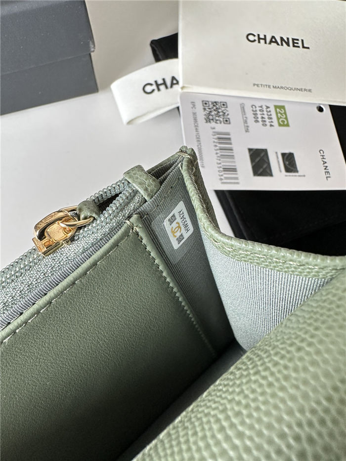 Classic Wallet on Chain A33814 Smaller-Grained Calfskin Gold/Silver Metal Green B