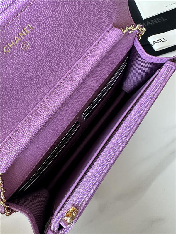 Classic Wallet on Chain A33814 Smaller-Grained Calfskin Gold/Silver Metal Purple B