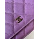 Classic Wallet on Chain A33814 Smaller-Grained Calfskin Gold/Silver Metal Purple B