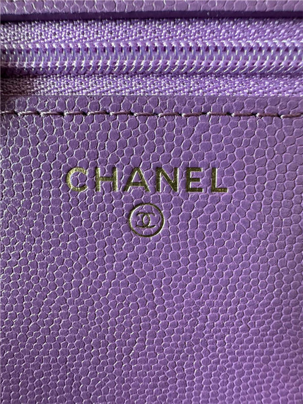 Classic Wallet on Chain A33814 Smaller-Grained Calfskin Gold/Silver Metal Purple B