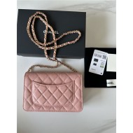 Classic Wallet on Chain A33814 Smaller-Grained Calfskin Gold/Silver Metal Pink B