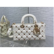 LADY D-JOY BAG MEDIUM Cannage Lambskin with Gold-Finish Butterfly Studs White High