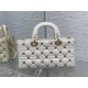 LADY D-JOY BAG MEDIUM Cannage Lambskin with Gold-Finish Butterfly Studs White High