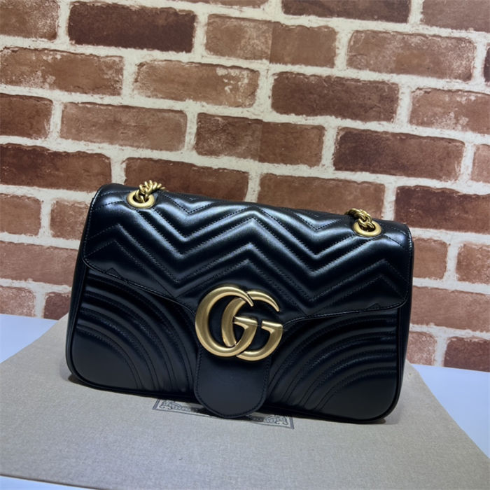 GG MARMONT MEDIUM SHOULDER BAG 443496 Leather Black High