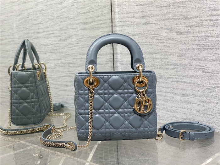 MINI LADY Dior BAG Cannage Lambskin Gold Metal Blue High