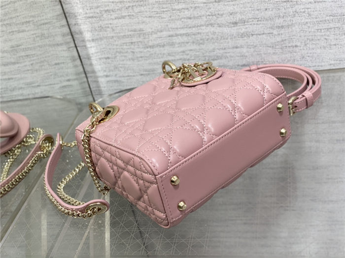 MINI LADY Dior BAG Cannage Lambskin Gold Metal Antique-Pink High