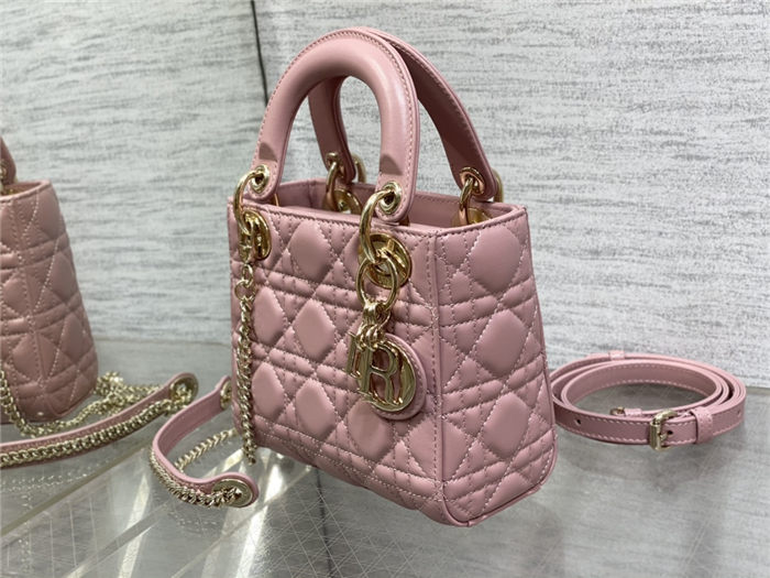 MINI LADY Dior BAG Cannage Lambskin Gold Metal Antique-Pink High