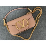 Valentino Garavani MINILOCO Crossbody Bag Calfskin Leather Beige Gold High