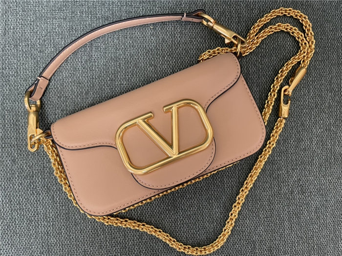 Valentino Garavani MINILOCO Crossbody Bag Calfskin Leather Beige Gold High