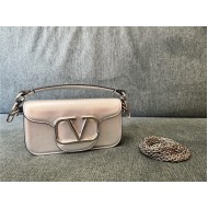 Valentino Garavani MINILOCO Crossbody Bag Calfskin Leather Silver Iridescent High