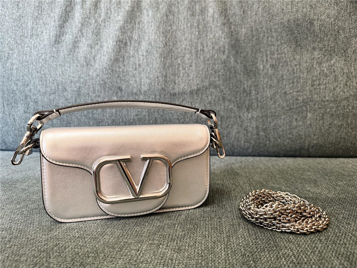 Valentino Garavani MINILOCO Crossbody Bag Calfskin Leather Silver Iridescent High