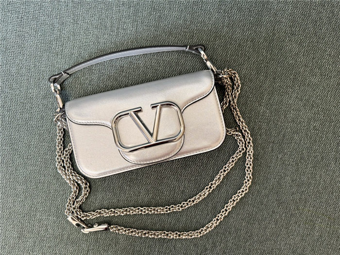 Valentino Garavani MINILOCO Crossbody Bag Calfskin Leather Silver Iridescent High