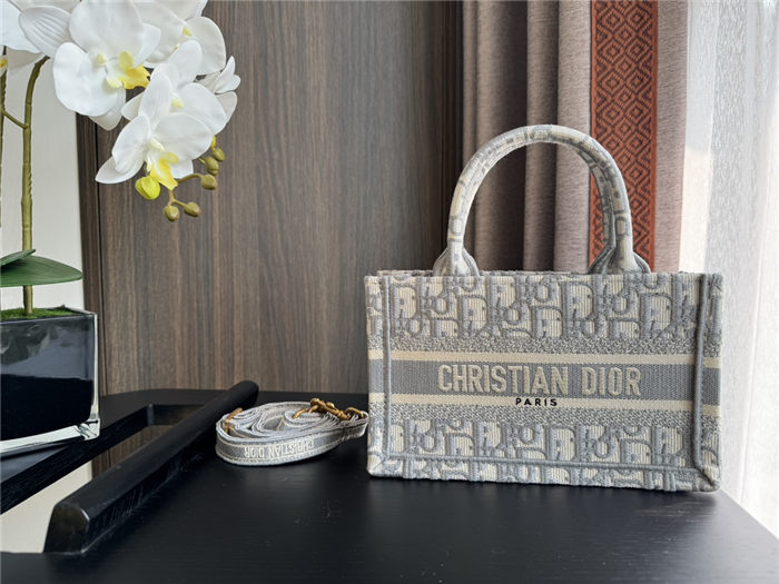 MINI Dior BOOK TOTE Dior Oblique Embroidery Grey With Strap High