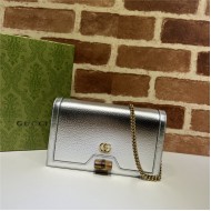 Gucci Diana mini bag with bamboo 696817 Leather Silver High