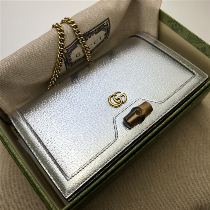 Gucci Diana mini bag with bamboo 696817 Leather Silver High