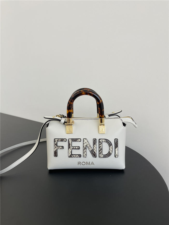 Fendi By The Way Mini Boston bag leather and elaphe White High