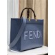 MEDIUM Fendi SUNSHINE Leather & Elaphe Shopper Blue High