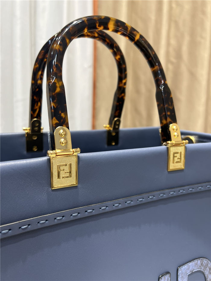 MEDIUM Fendi SUNSHINE Leather & Elaphe Shopper Blue High