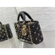 LADY D-JOY BAG MEDIUM Cannage Lambskin with Gold-Finish Butterfly Studs Black High