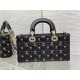 LADY D-JOY BAG MEDIUM Cannage Lambskin with Gold-Finish Butterfly Studs Black High