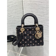 SMALL LADY BAG Cannage Lambskin with Gold-Finish Butterfly Studs Black High