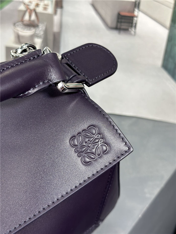 Small Puzzle bag in satin calfskin with jacquard strap Deep Aubergine High