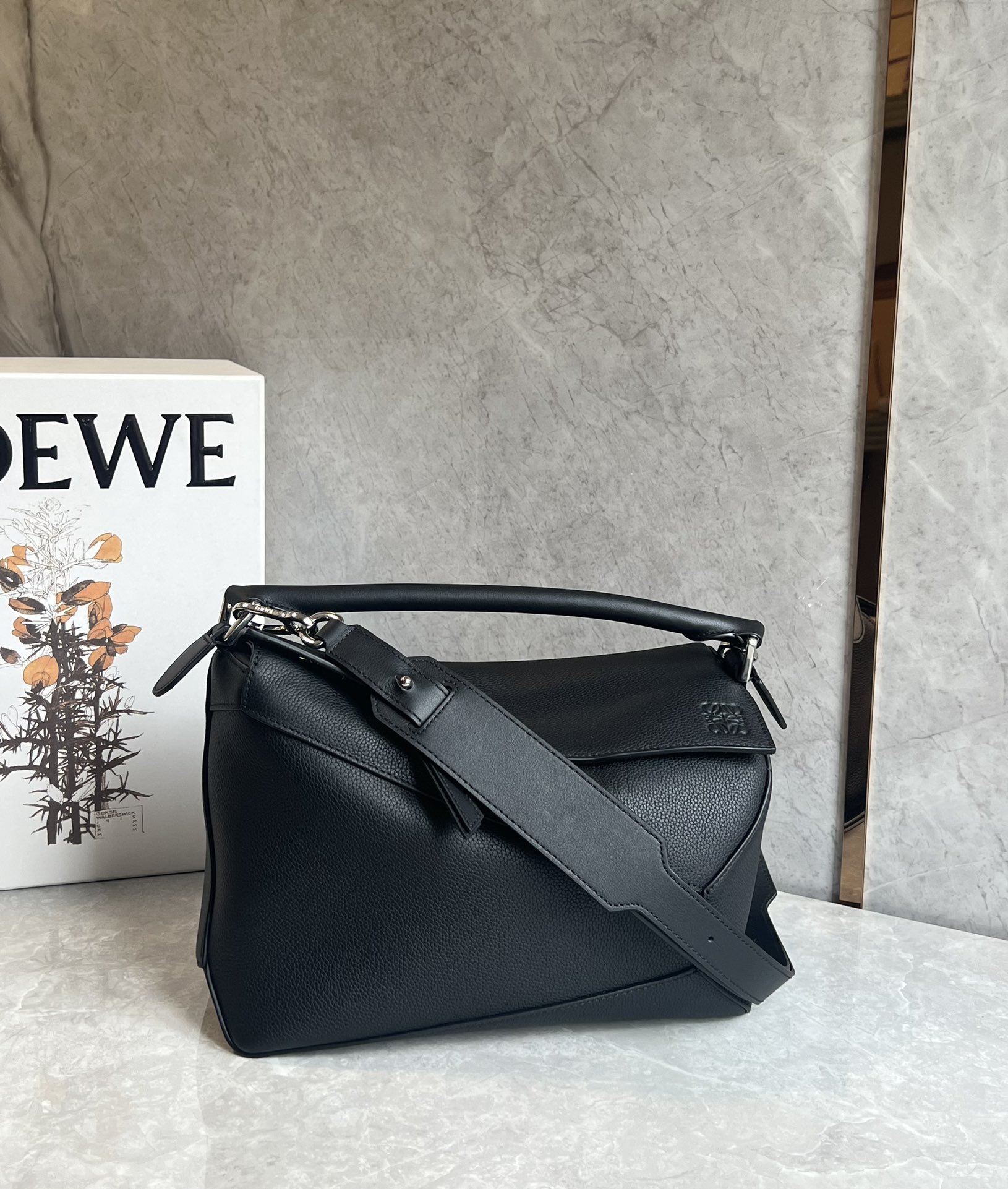 Puzzle bag 29cm in soft grained calfskin Black High