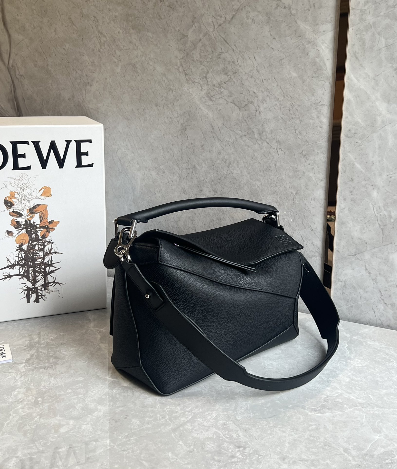 Puzzle bag 29cm in soft grained calfskin Black High