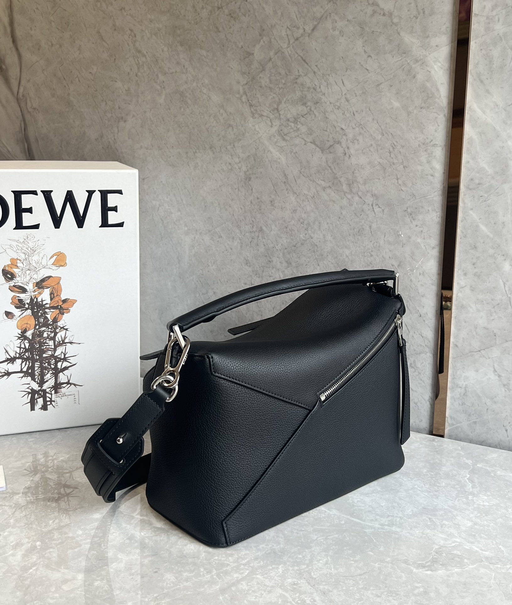 Puzzle bag 29cm in soft grained calfskin Black High