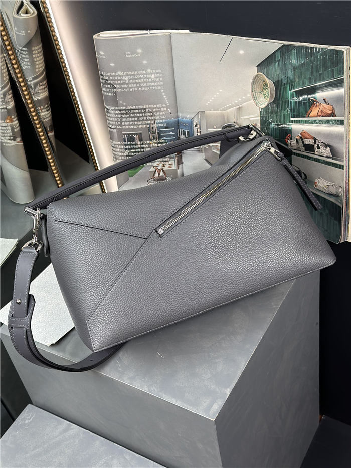 Large Puzzle bag in grained calfskin Grey High