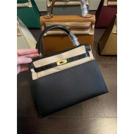 Hermes Kelly 25/28cm Sellier Bag Epsom and Crocodile Leather Silver/Gold Metal In Black WAX High