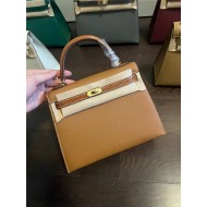 Hermes Kelly 25/28cm Sellier Bag Epsom and Crocodile Leather Silver/Gold Metal In Gold WAX High