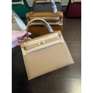 Hermes Kelly 25/28cm Sellier Bag Epsom and Crocodile Leather Silver/Gold Metal In Beige De Weimar WAX High