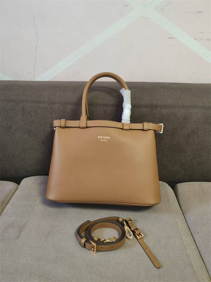 Prada Buckle medium leather handbag with double belt 1BA417 Caramel High