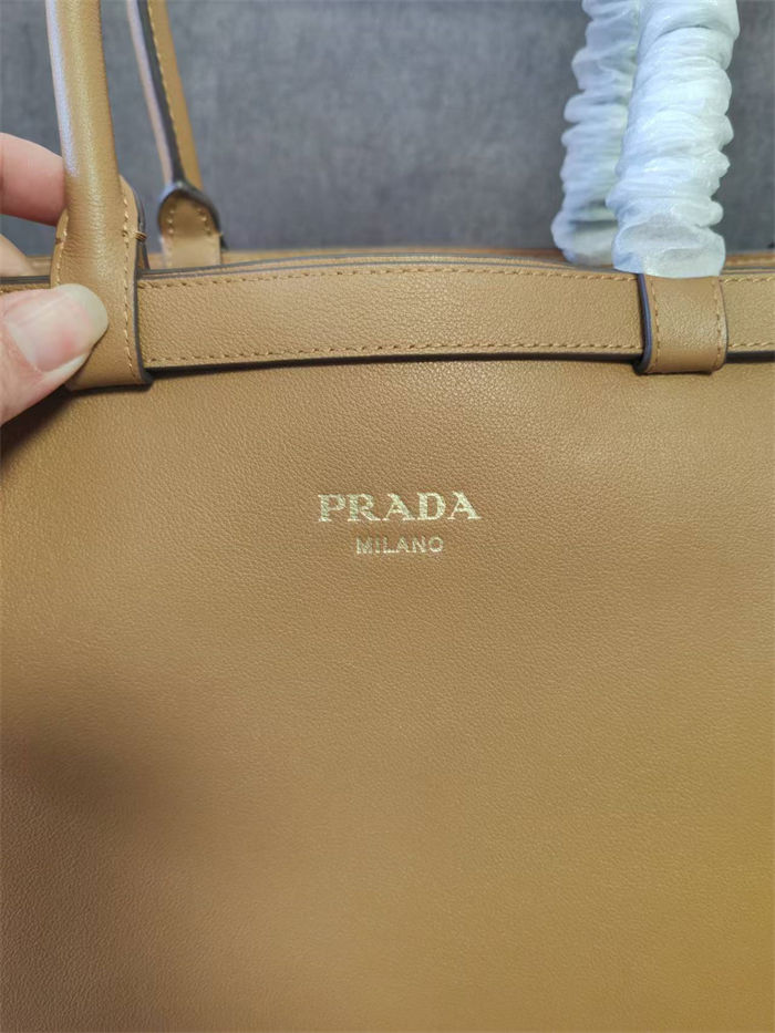 Prada Buckle medium leather handbag with double belt 1BA417 Caramel High