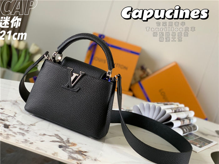 Louis Vuitton Capucines Mini Bag Taurillon Leather M55985 Black-Silver High