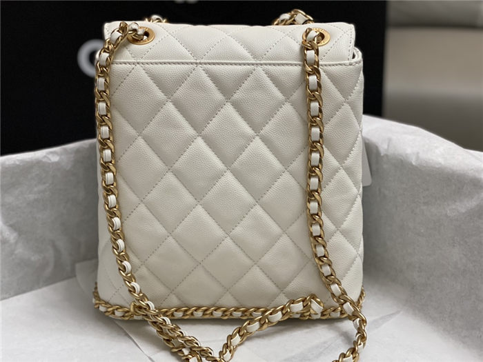 Chanel CHAIN BACKPACK Grained Calfskin & Gold-Tone Metal AS4490 White A