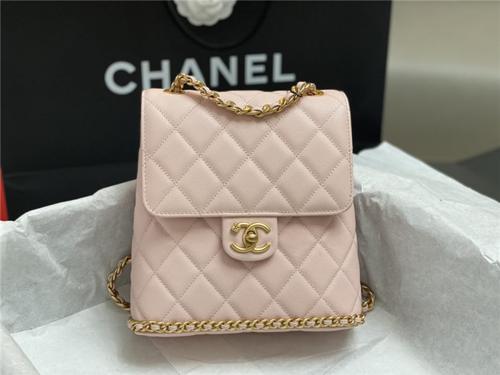 Chanel CHAIN BACKPACK Grained Calfskin & Gold-Tone Metal AS4490 Pink A