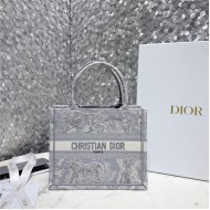 SMALL Dior BOOK TOTE Toile de Jouy Embroidery Grey High