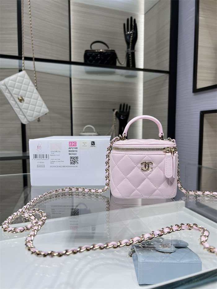 Chanel SMALL VANITY WITH CHAIN AP2198 Lambskin & Gold-Tone Metal Pink High