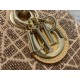 LADY D-JOY BAG SMALL Cannage Cotton with Micropearl Embroidery Beige High