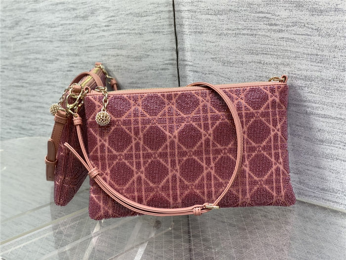 Dior DREAM POUCH Cannage Cotton with Micropearl Embroidery Pink High