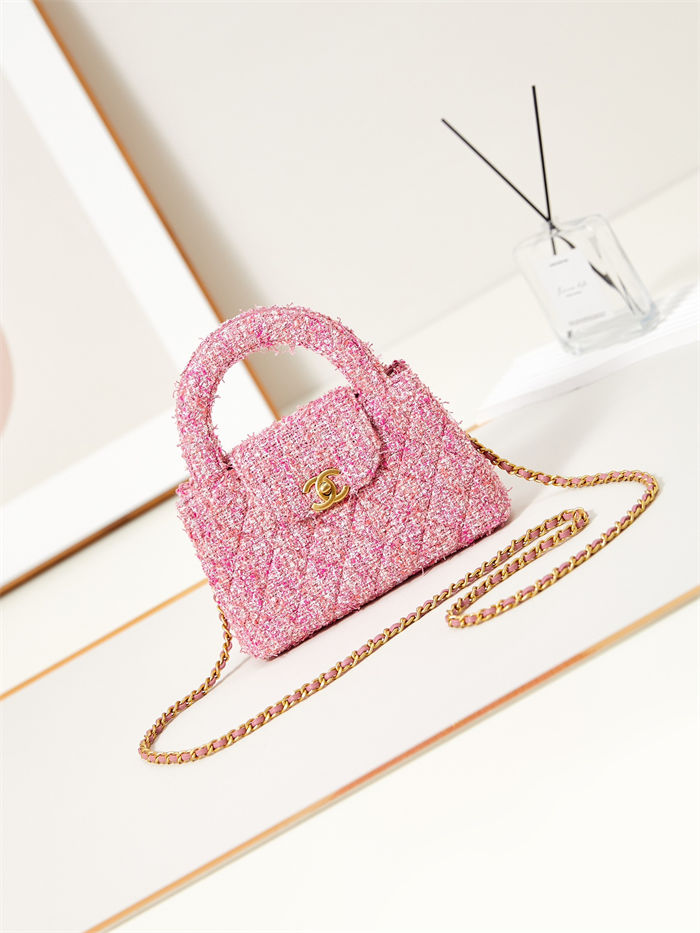 Chanel MINI SHOPPING BAG AS4416 Cotton Tweed & Gold-Tone Metal Pink High