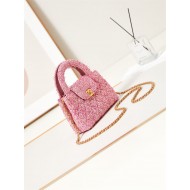 Chanel MINI SHOPPING BAG AS4416 Cotton Tweed & Gold-Tone Metal Pink High