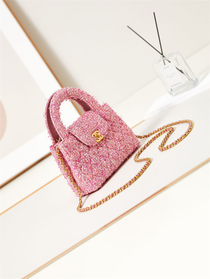 Chanel MINI SHOPPING BAG AS4416 Cotton Tweed & Gold-Tone Metal Pink High