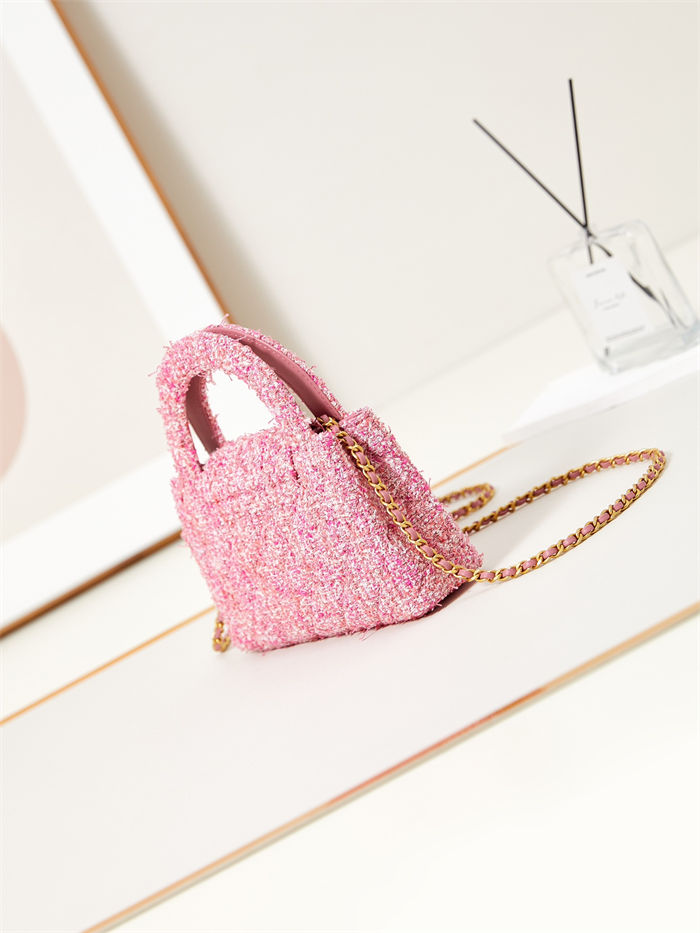 Chanel MINI SHOPPING BAG AS4416 Cotton Tweed & Gold-Tone Metal Pink High