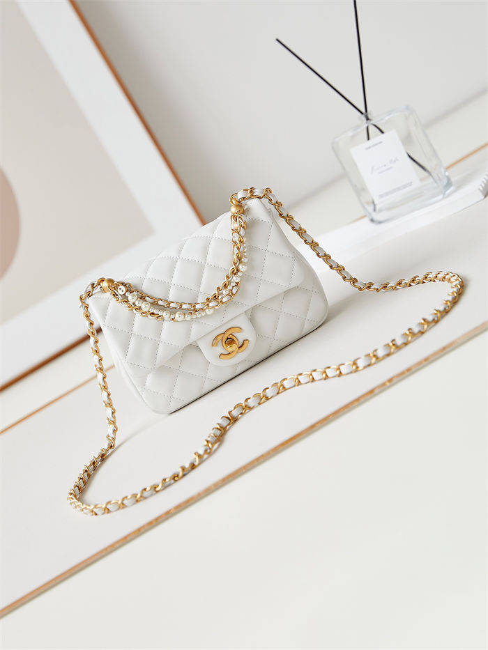 Chanel MINI FLAP BAG AS4385 Lambskin & Gold-Tone Metal White High