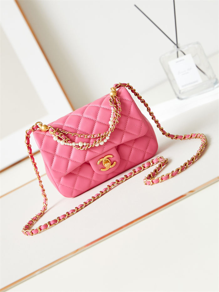 Chanel MINI FLAP BAG AS4385 Lambskin & Gold-Tone Metal Pink High