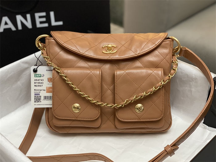 Chanel Hobo handbag AS4743 Shiny calfskin & gold-tone metal Caramel High